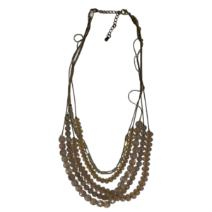 5 Strand Rose Quartz Beaded Gold Tone Necklace